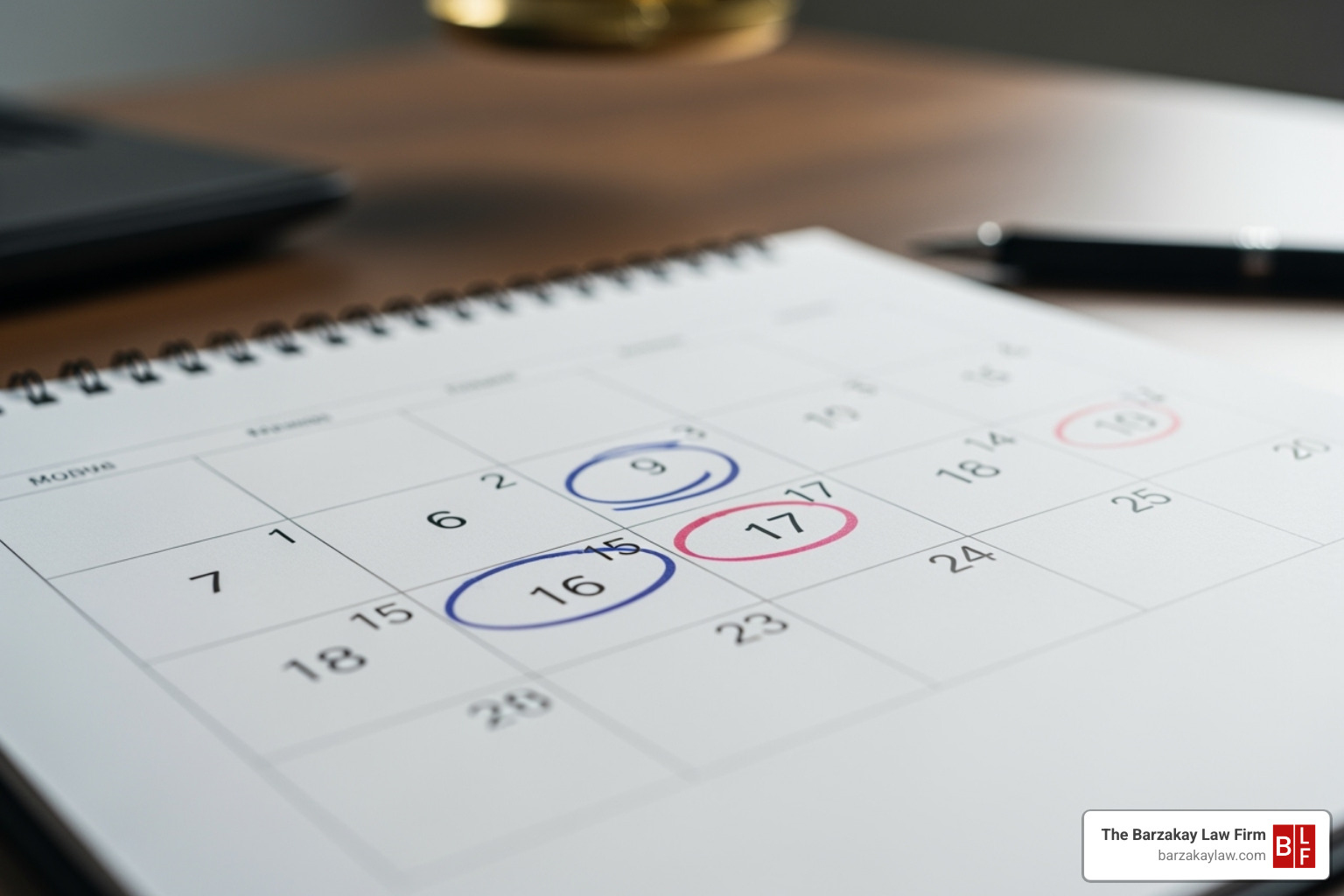 A calendar highlighting important deadlines for workers' compensation claims - sunrise workers compensation lawyer A calendar highlighting important deadlines for workers' compensation claims - sunrise workers compensation lawyer