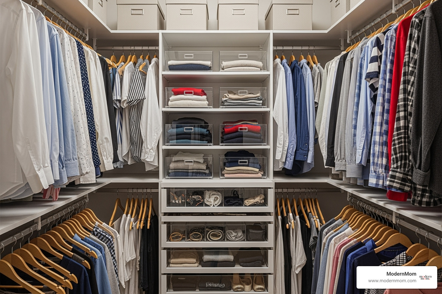 closet using vertical space hacks with tiered hangers - diy organization hacks