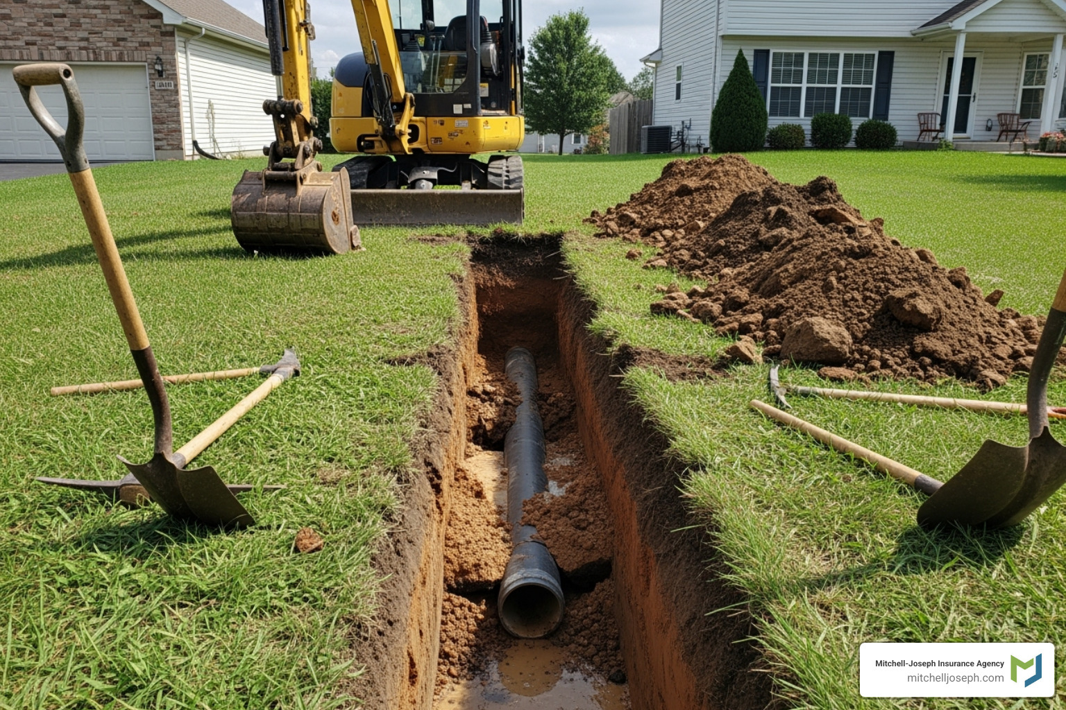 yard being excavated for pipe repair - Sewer Line Insurance yard being excavated for pipe repair - Sewer Line Insurance