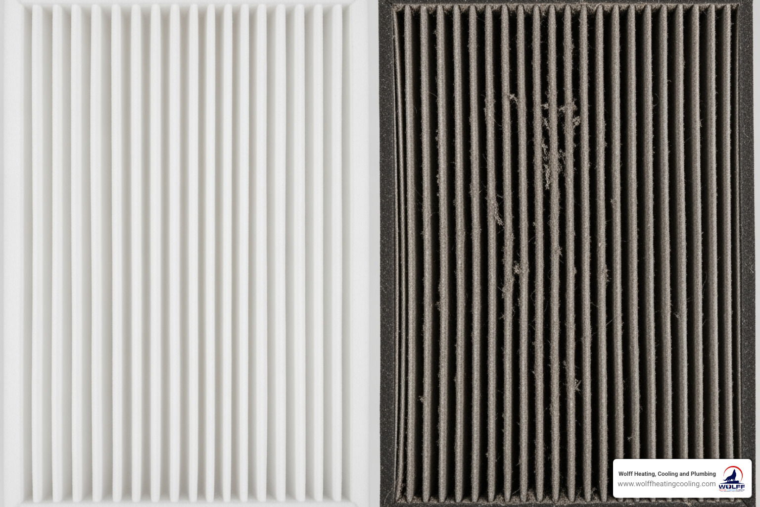 A comparison showing a clean furnace filter next to a dirty, clogged one - furnace repair albuquerque