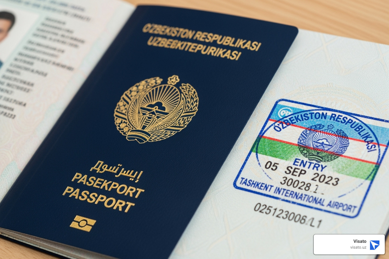 A close-up image of a passport page with an Uzbekistan entry stamp - Uzbekistan visa for UK A close-up image of a passport page with an Uzbekistan entry stamp - Uzbekistan visa for UK