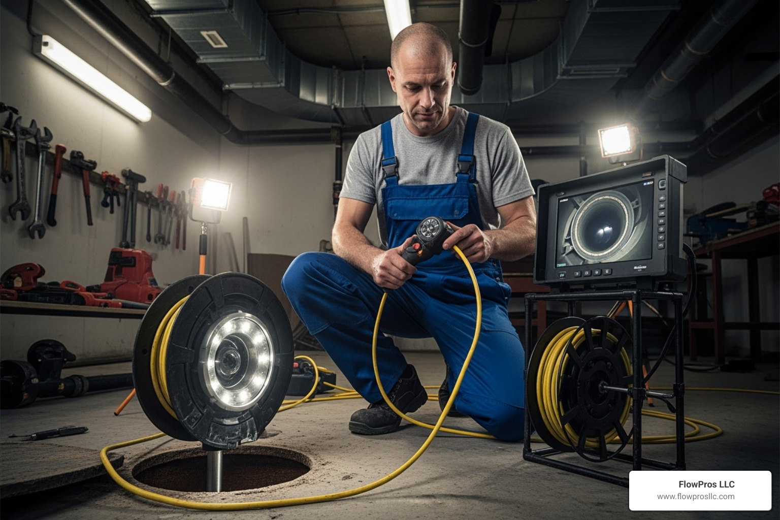 A plumber using a video camera inspection tool, with the camera head visible inside a pipe on a monitor - residential plumbing services replacement in longboat key, fl