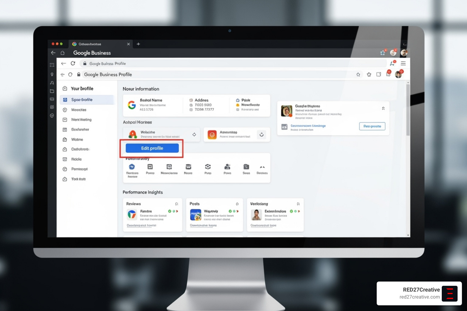 Google Business Profile dashboard with "Edit profile" button highlighted - Fix Google listing Google Business Profile dashboard with "Edit profile" button highlighted - Fix Google listing