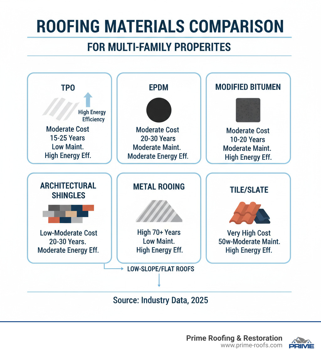 Roofing materials comparison infographic - multi family roof replacement company infographic 