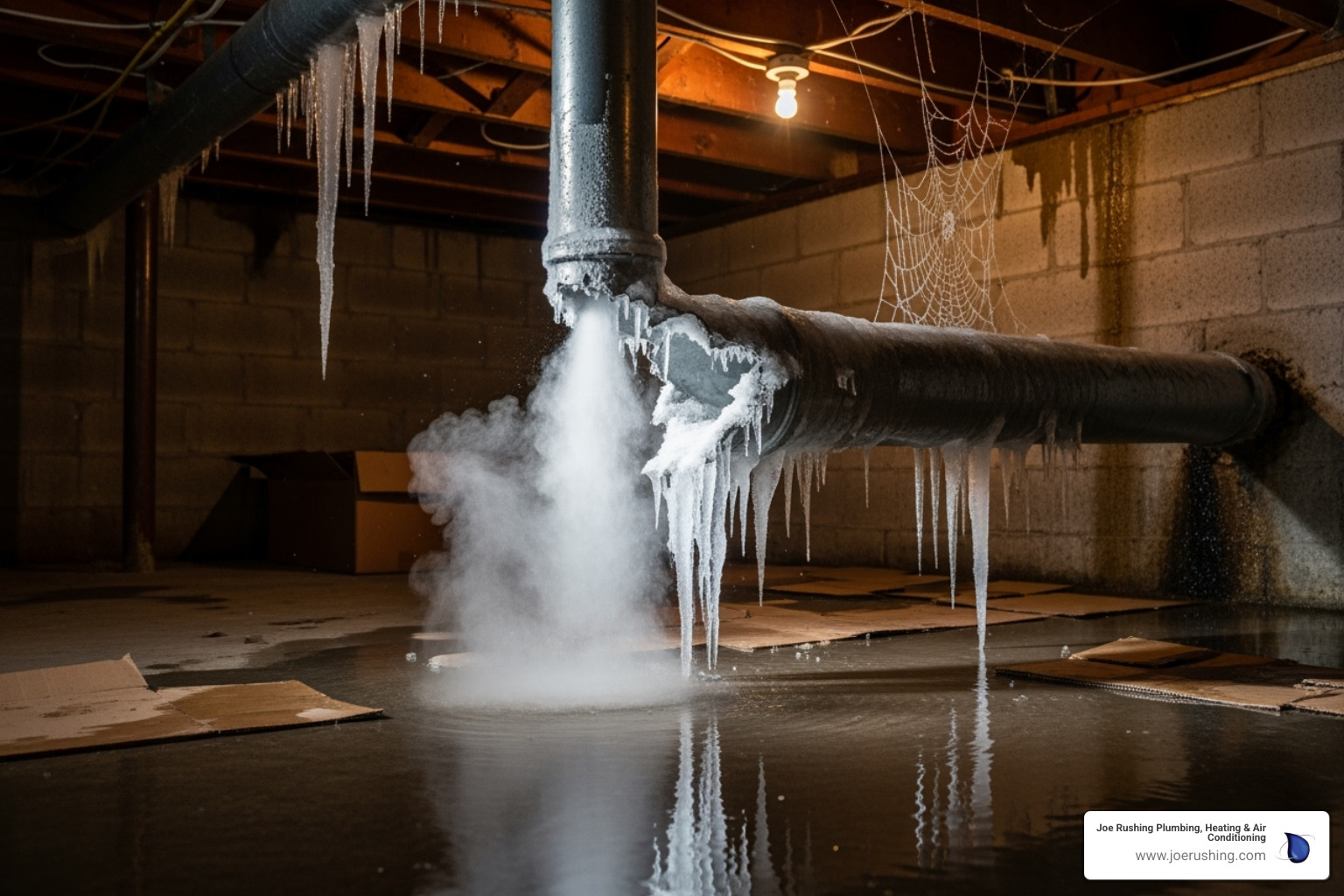 a frozen pipe that has burst in a basement - emergency heating repair in lubbock, tx