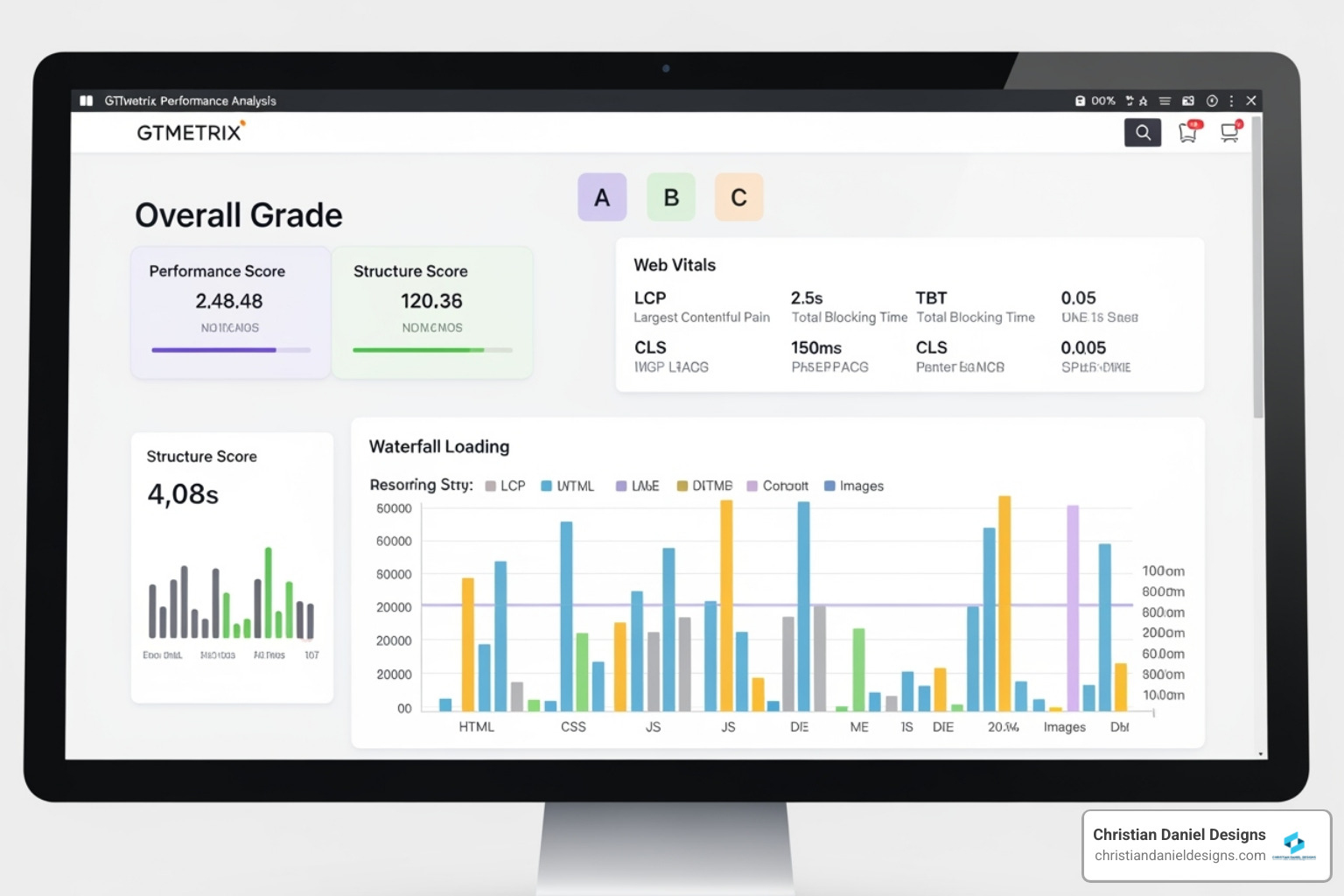 Gtmetrix Dashboard Highlighting Key Areas Like Performance Score, Structure Score, Web Vitals, And The Waterfall Tab - Gtmetrix Wordpress Optimization Gtmetrix dashboard highlighting key areas like performance score, structure score, web vitals, and the waterfall tab - gtmetrix wordpress optimization