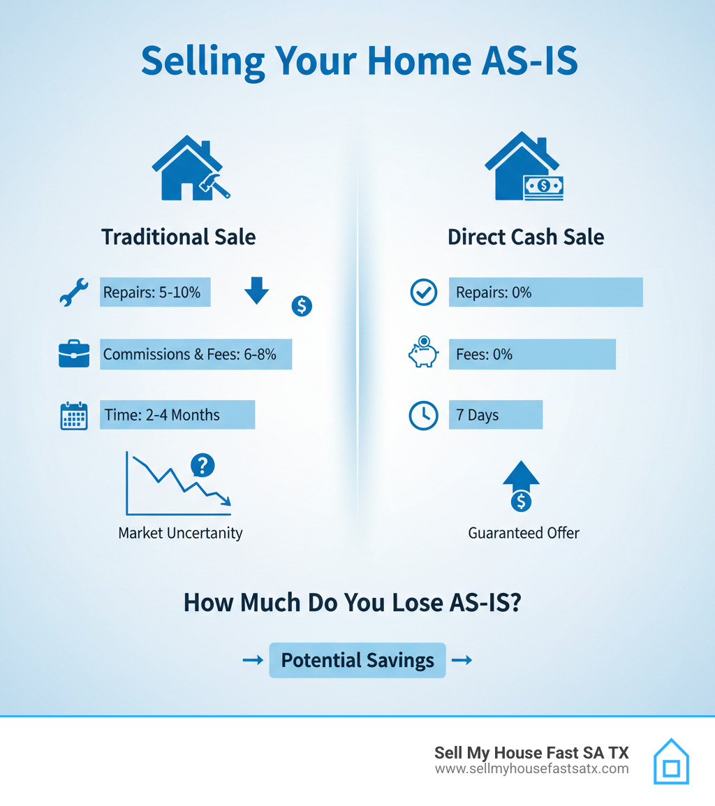 Infographic comparing traditional home sale timeline and costs versus direct cash sale process - how much do you lose selling house as-is infographic Infographic comparing traditional home sale timeline and costs versus direct cash sale process - how much do you lose selling house as-is infographic
