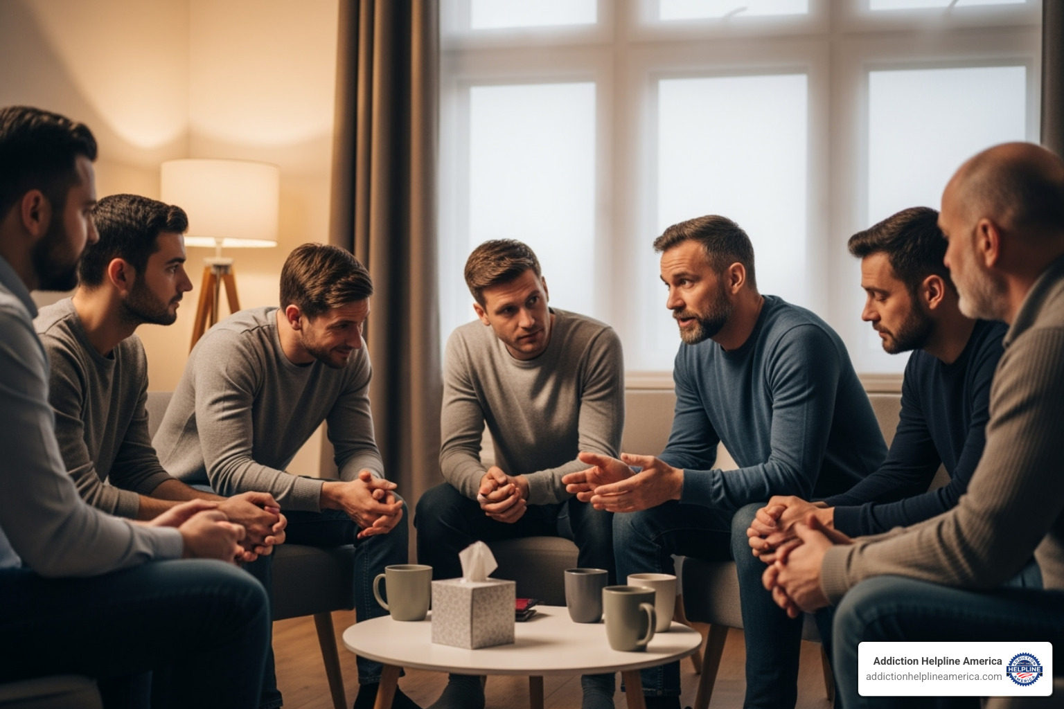 supportive men's group therapy session - men's alcohol rehab