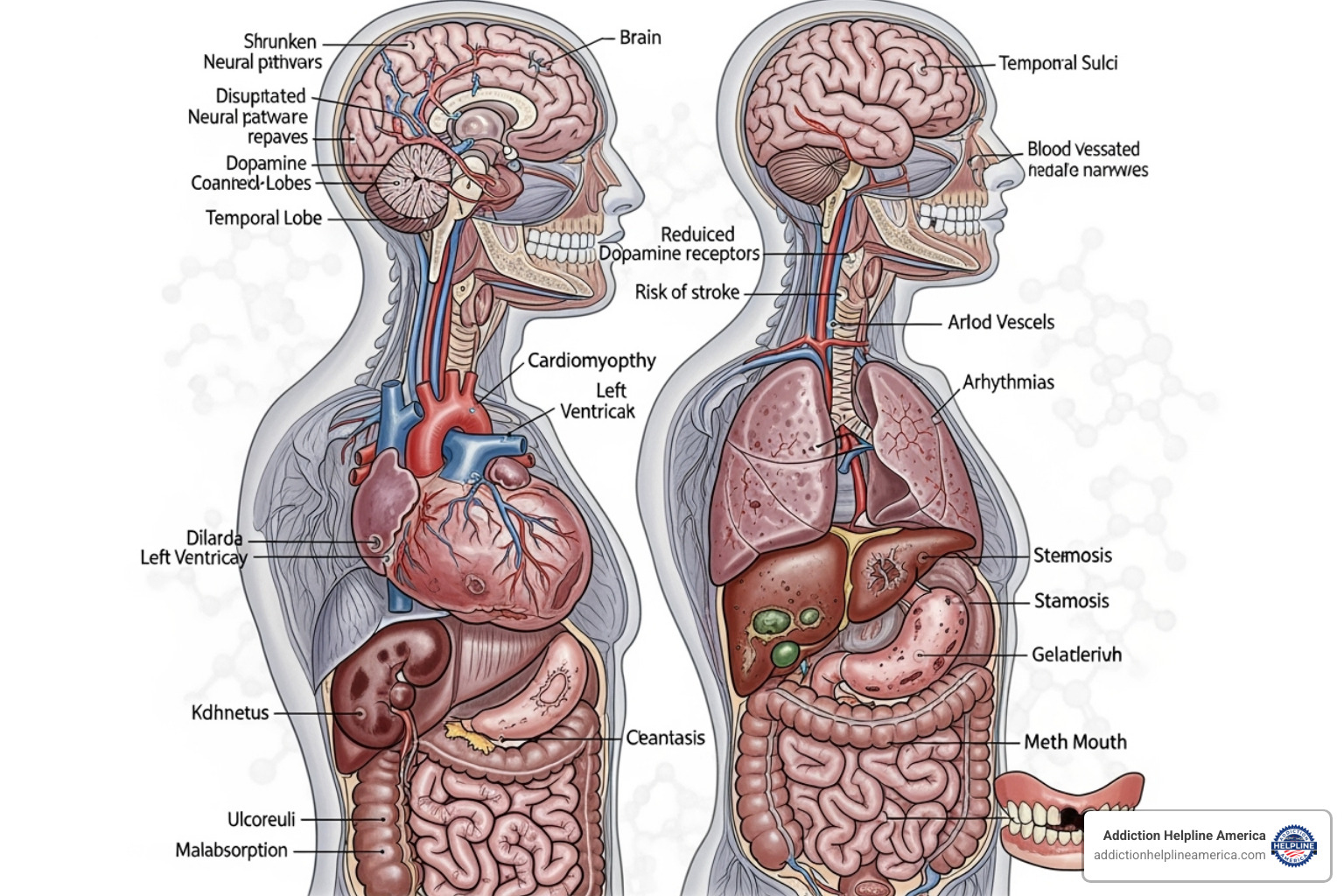of a diagram showing meth's effects on the brain and body - meth rehab in costa mesa