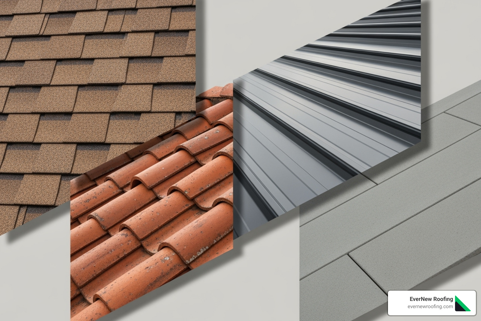 image showcasing a variety of roofing materials like asphalt, metal, and tile - cost of reroofing house