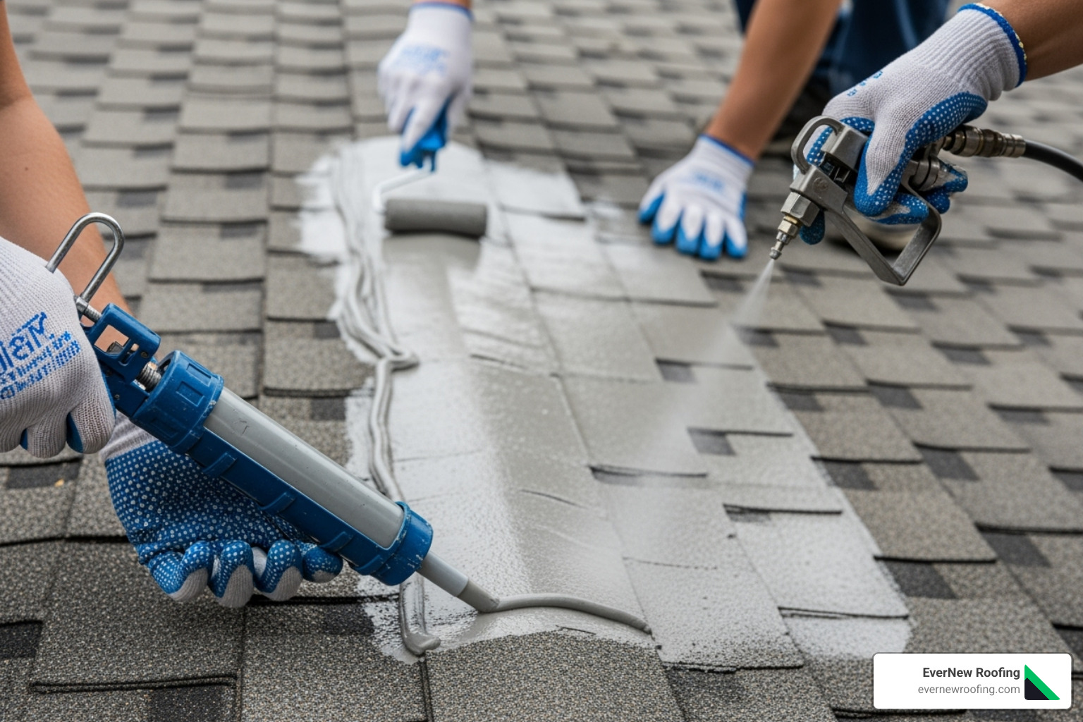 different sealant application methods (caulk gun, spray, roller) - roof shingle sealant