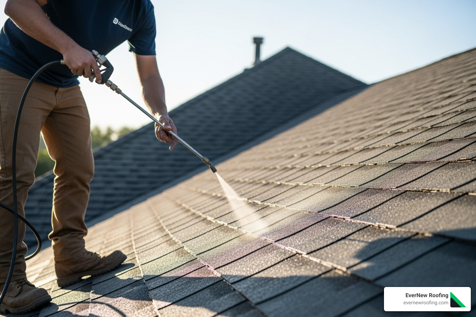 roof rejuvenation treatment being applied to asphalt shingles - budget friendly roof repair roof rejuvenation treatment being applied to asphalt shingles - budget friendly roof repair