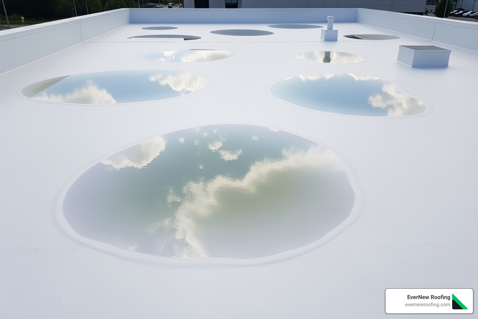 water ponding on a silicone-coated roof without issue - professional roof coating services