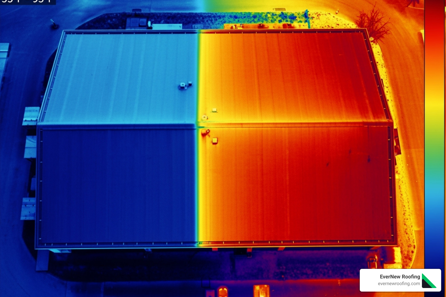 thermal camera showing cool, coated roof - professional roof coating services
