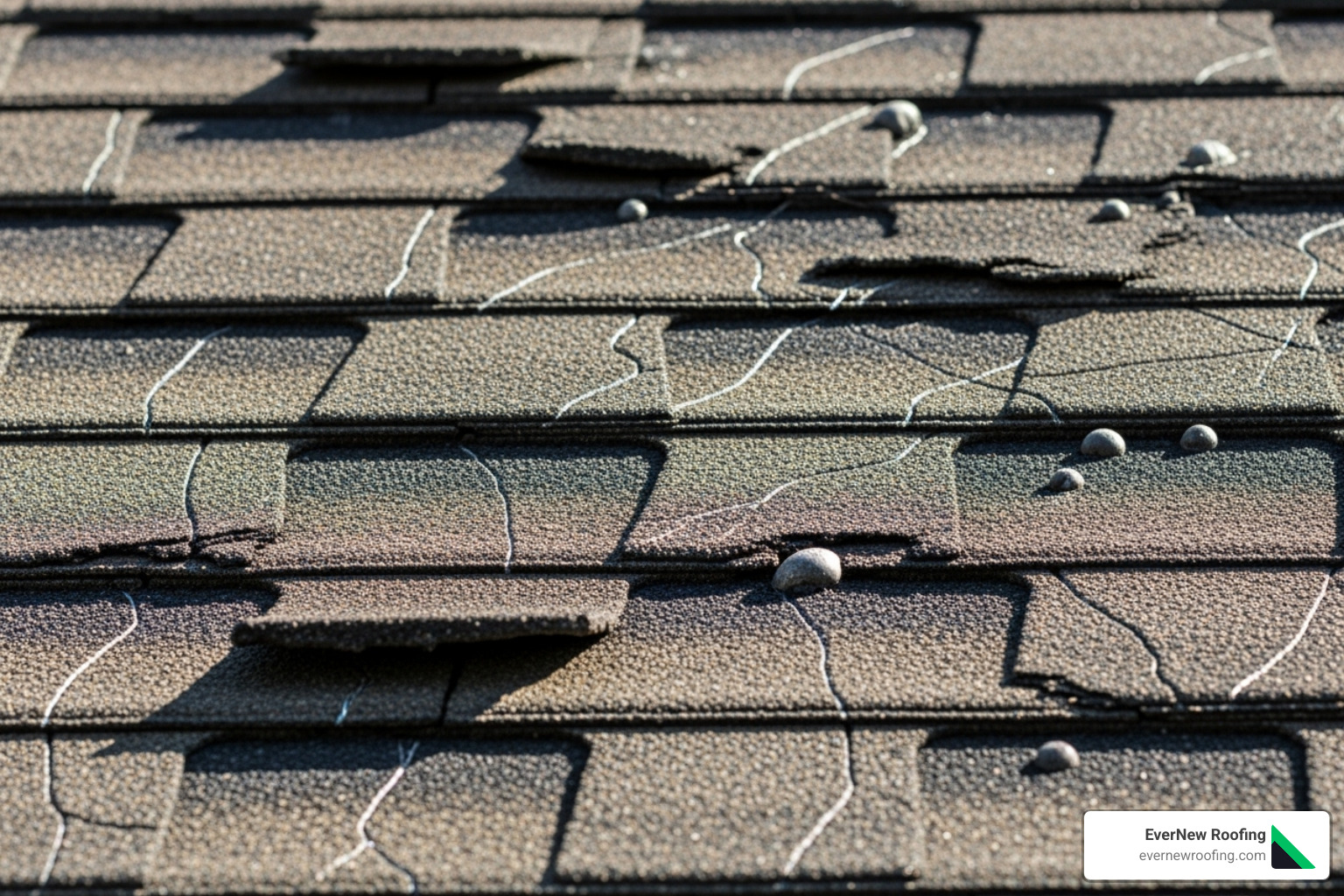 various types of shingle damage including curling, cracking, bald spots, and blistering - cracked shingle repair