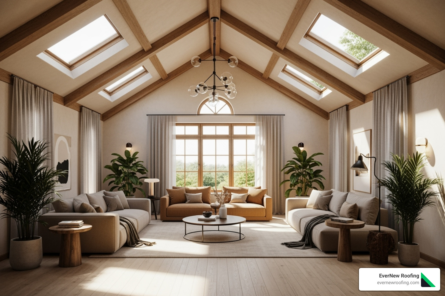 beautiful, spacious room with high vaulted ceilings and skylights - cost to extend roof