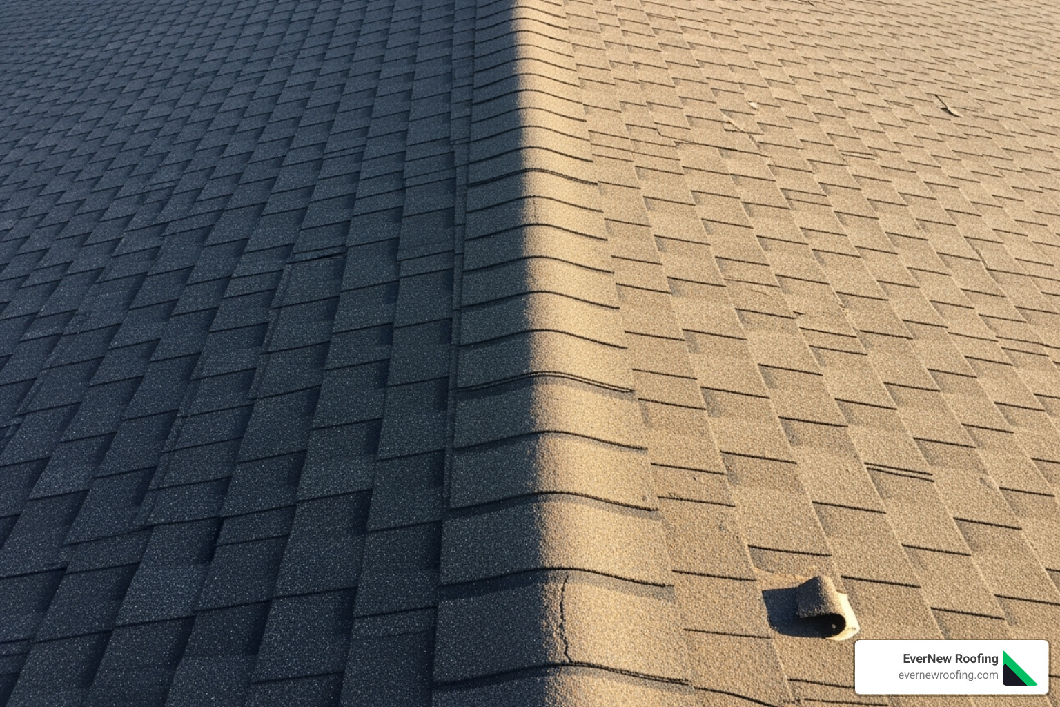 half-treated roof with rejuvenation product - extend roof lifespan