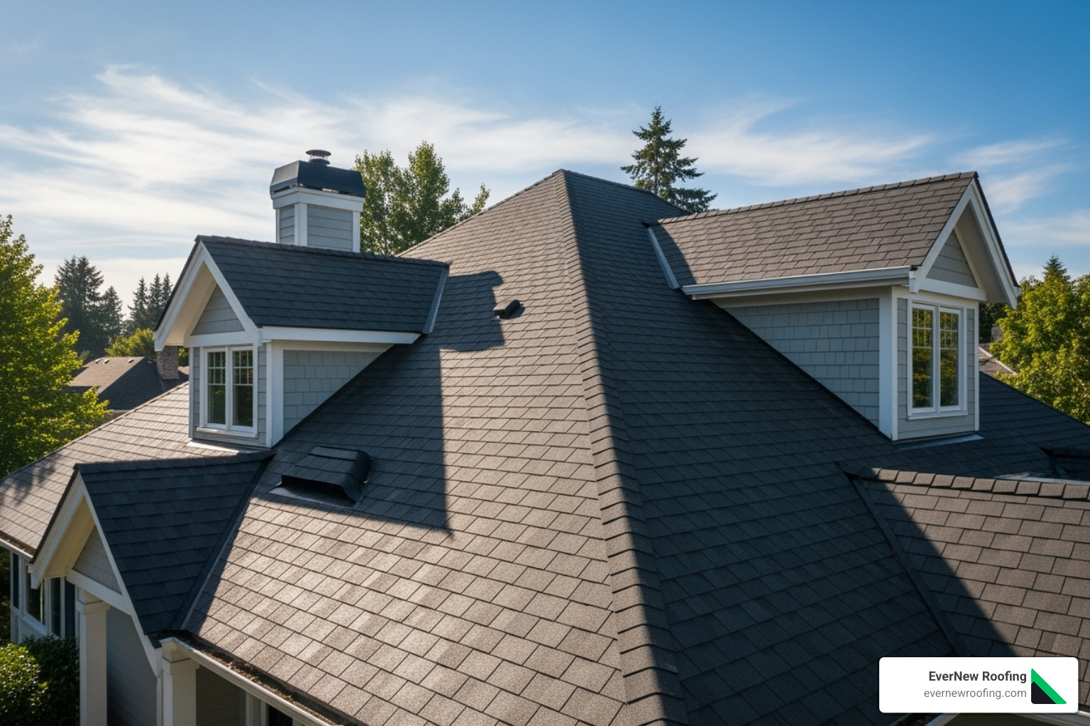 a clean, well-maintained roof on a sunny day - Same day roof inspection