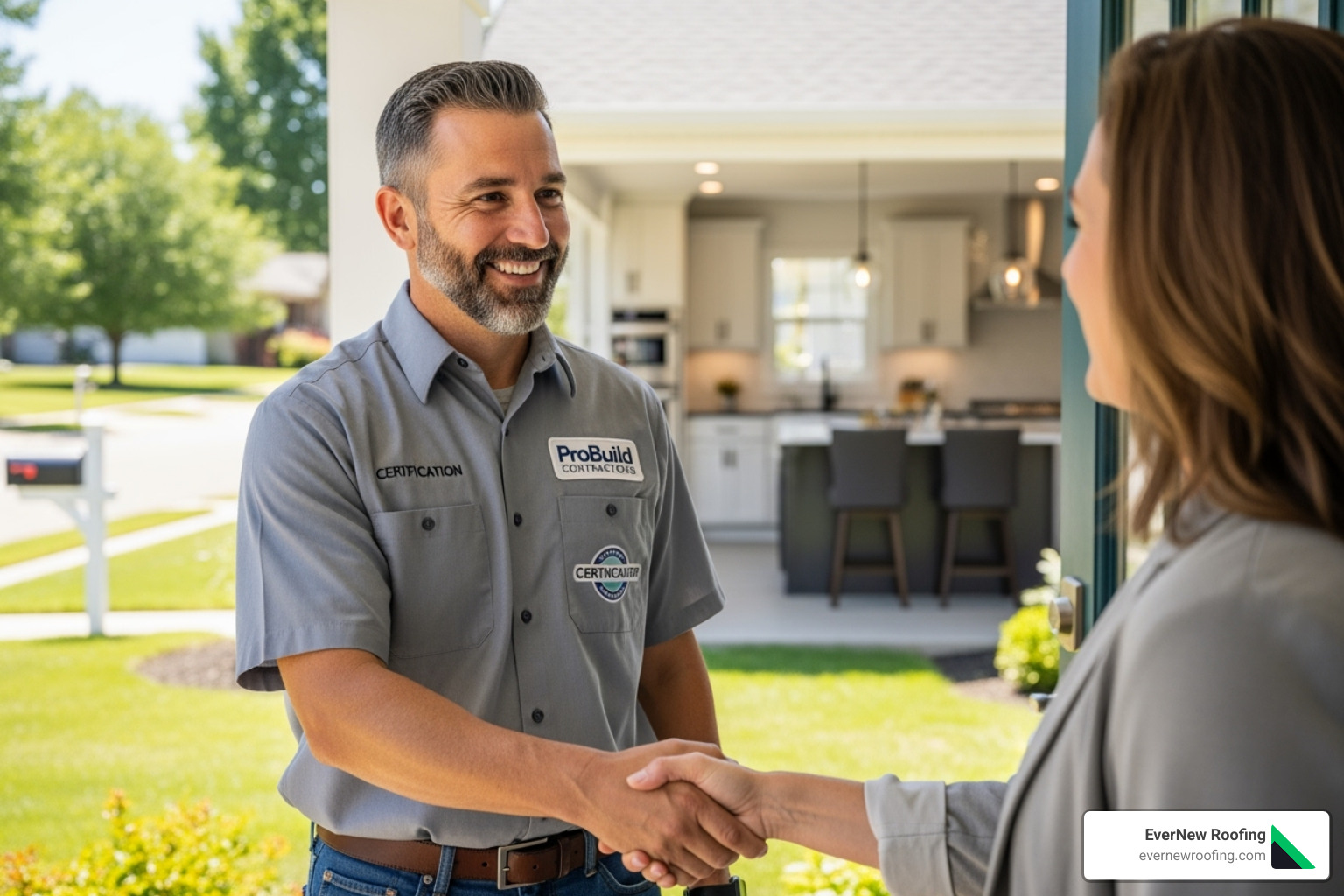 friendly, certified contractor shaking hands with a client - roof coating services near me