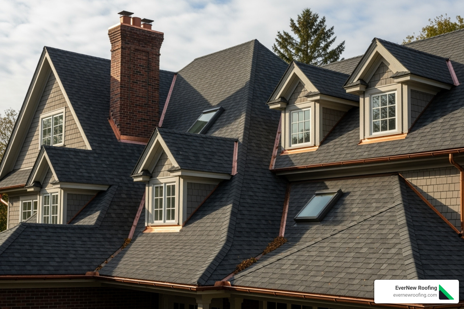 complex roof with multiple valleys, dormers, and a steep pitch - labor cost to roof a house