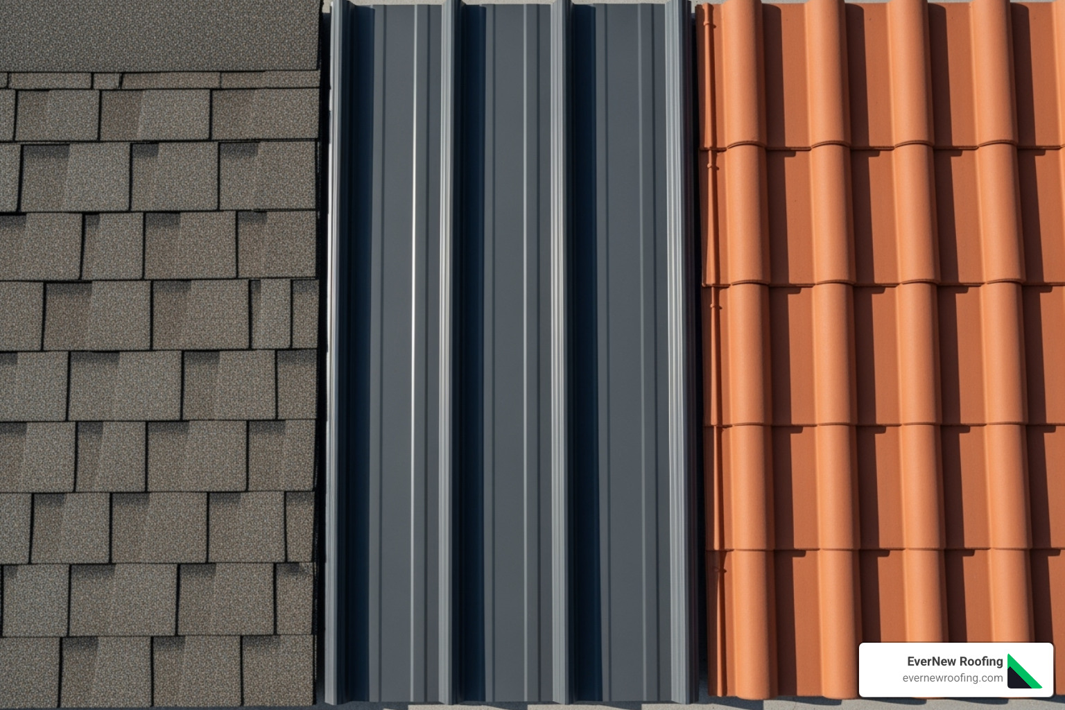 samples of different roofing materials like asphalt, metal, and tile - change the roof of a house