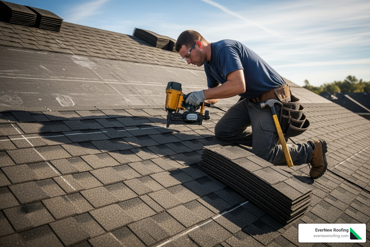 roofer nailing shingle - Asphalt shingle life expectancy