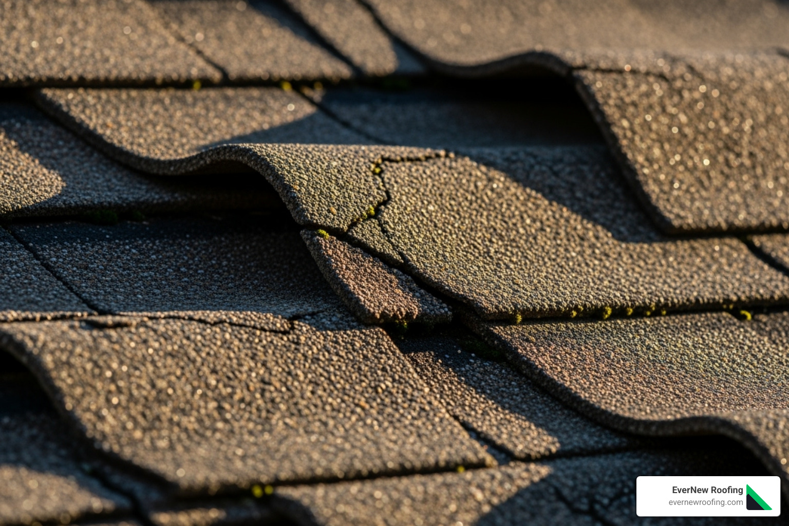curling and cracked asphalt shingles - new garage roof near me