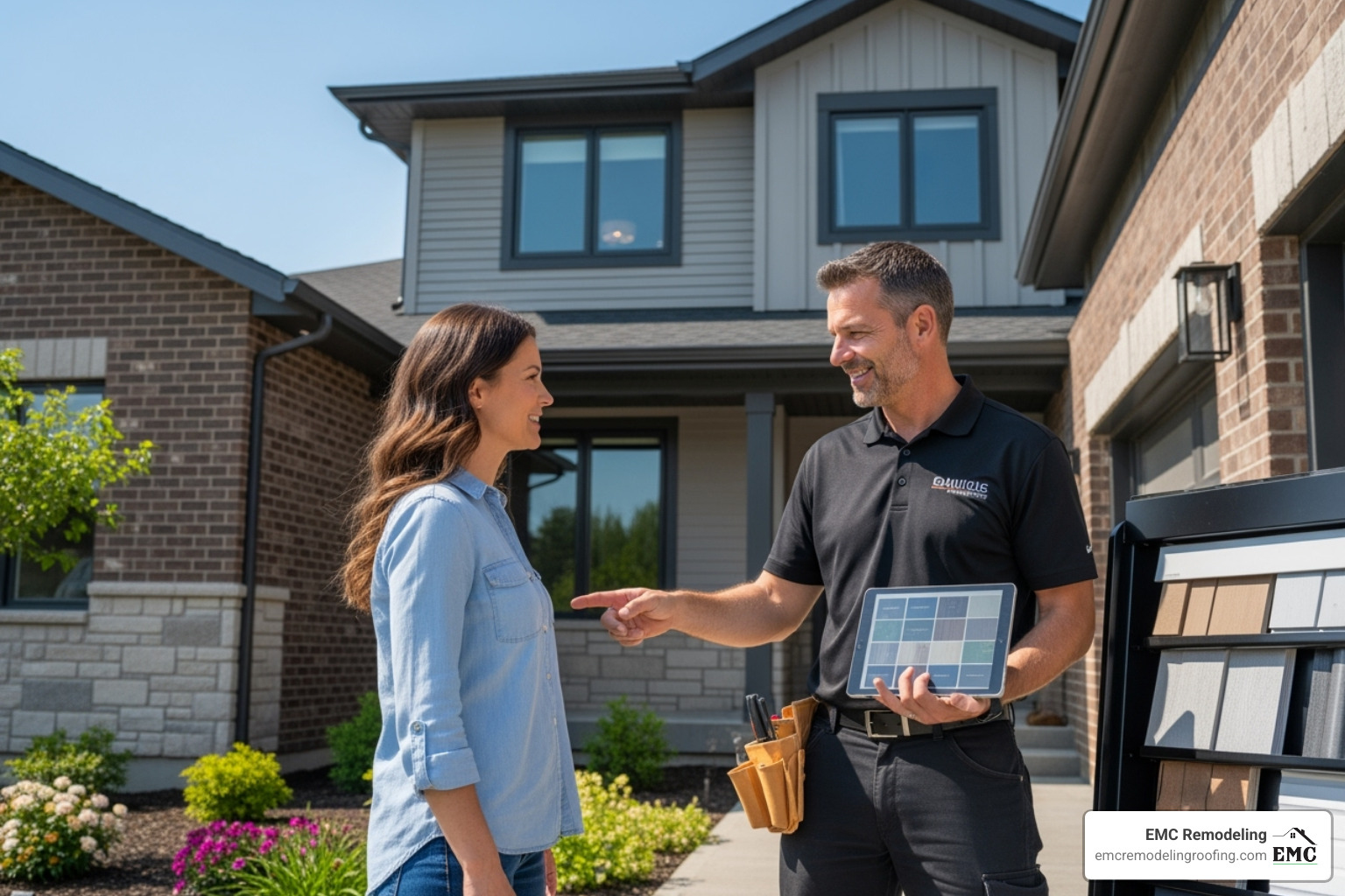 professional siding contractor consulting with a homeowner - shingle siding repair georgetown tx