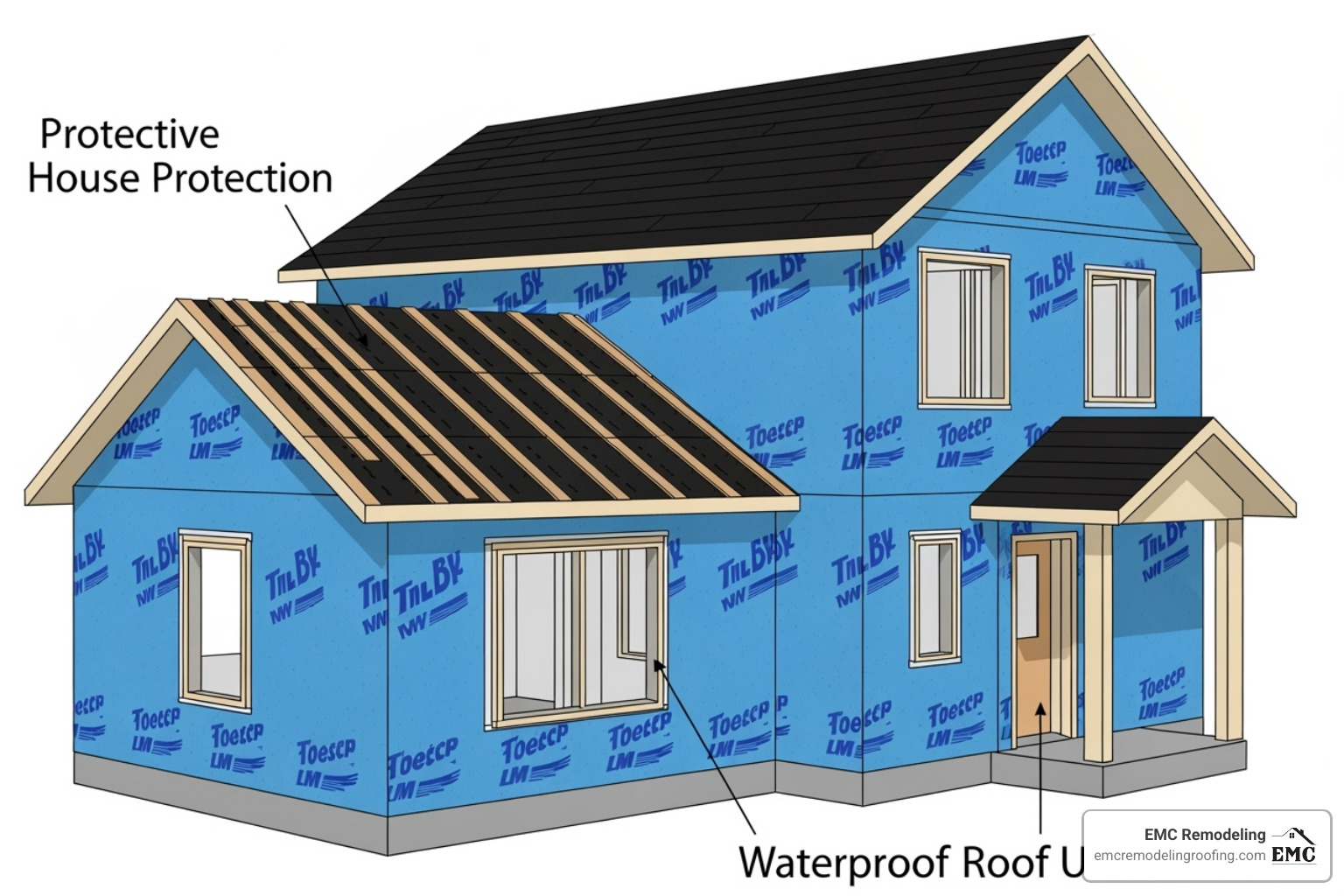 home prepped with house wrap and roof underlayment - siding installation Georgetown TX home prepped with house wrap and roof underlayment - siding installation Georgetown TX