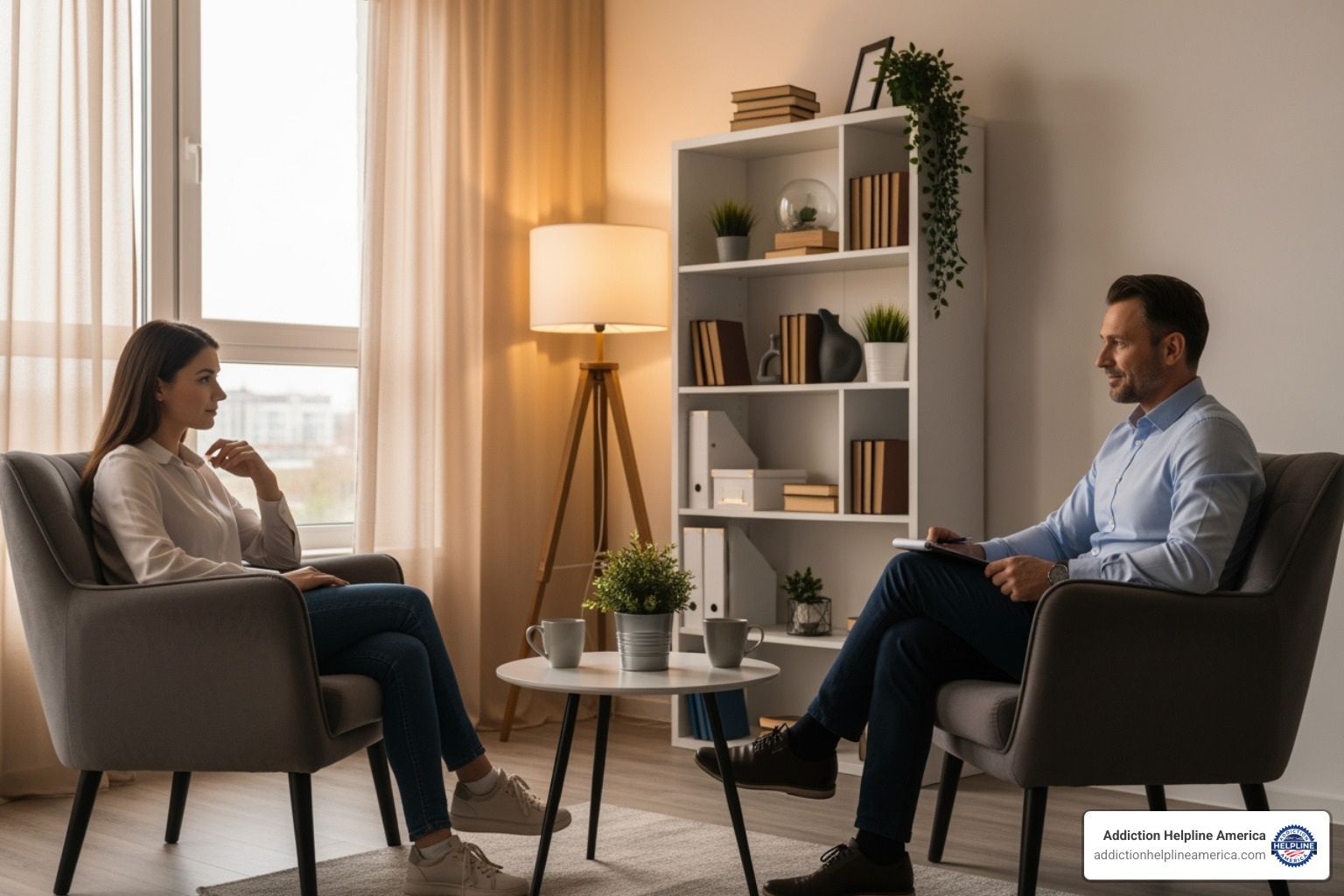 patient speaking with therapist - in patient rehab for depression