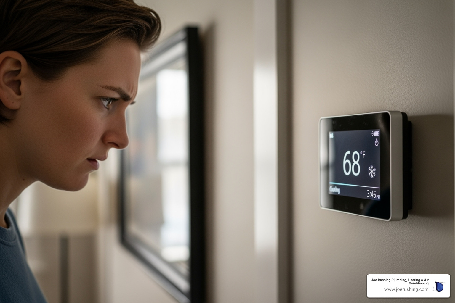 a homeowner looking at their thermostat with concern - heating repair in lubbock, tx a homeowner looking at their thermostat with concern - heating repair in lubbock, tx