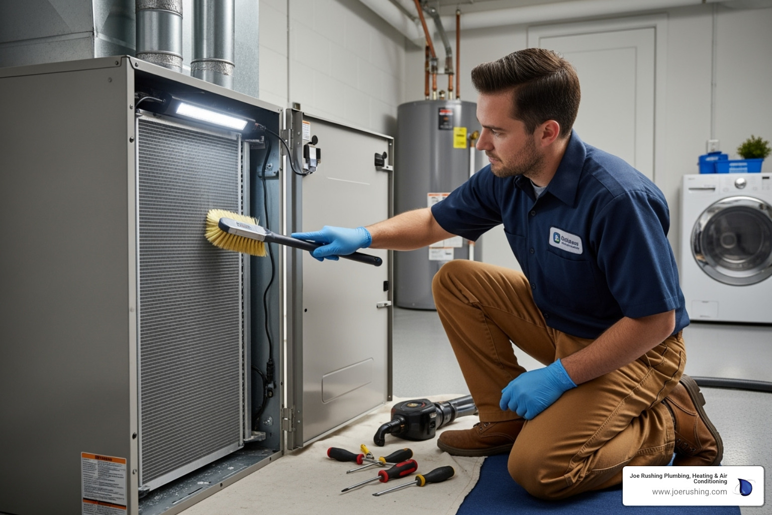 a technician cleaning an HVAC unit component - heating repair in lubbock, tx a technician cleaning an HVAC unit component - heating repair in lubbock, tx