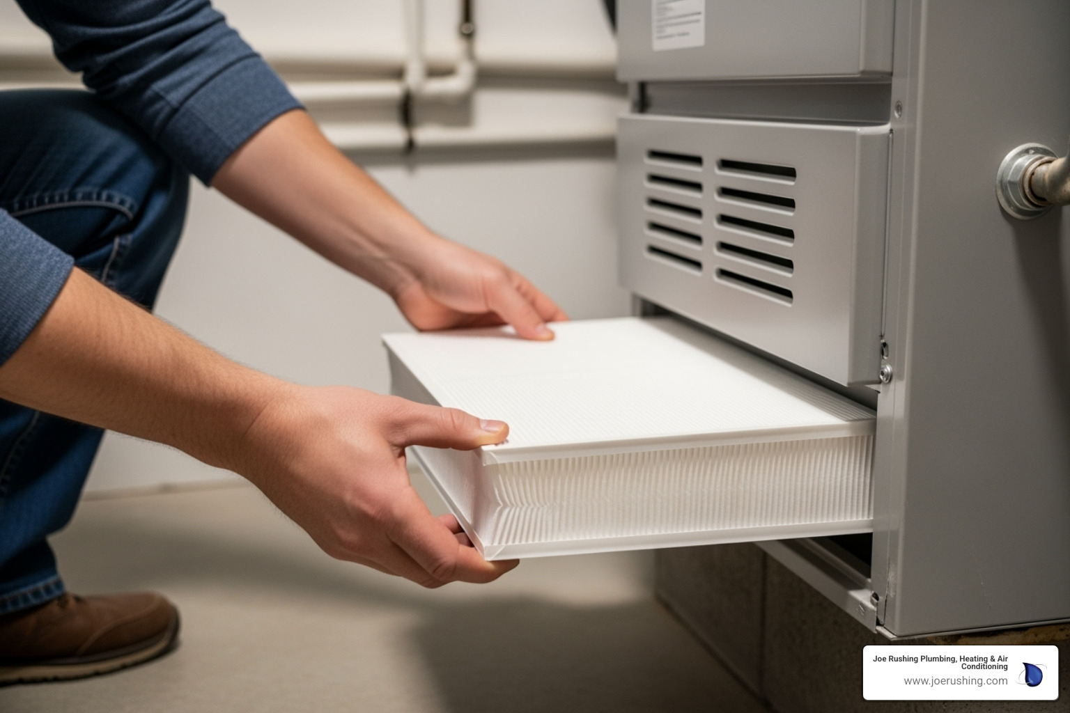 Homeowner performing preventative maintenance on their furnace, changing a filter - repair furnace not heating levelland tx Homeowner performing preventative maintenance on their furnace, changing a filter - repair furnace not heating levelland tx