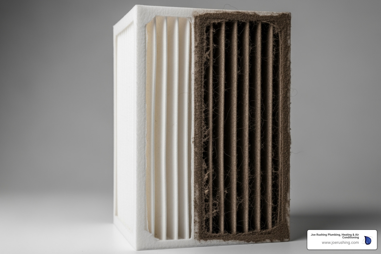 A clean furnace filter next to a dirty, clogged one - repair furnace not heating levelland tx A clean furnace filter next to a dirty, clogged one - repair furnace not heating levelland tx