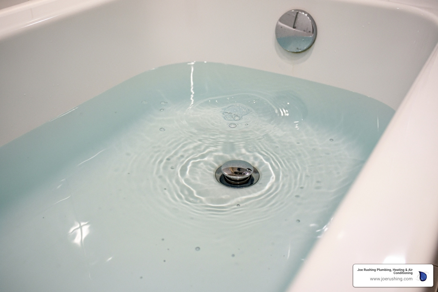 A slow-draining bathtub with water pooling around the drain, indicating a clog. - plumbing repair lubbock tx A slow-draining bathtub with water pooling around the drain, indicating a clog. - plumbing repair lubbock tx