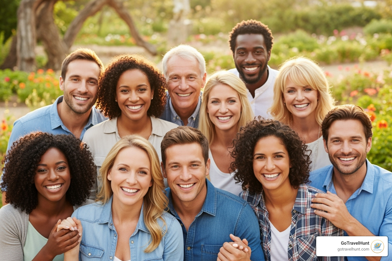 A diverse group of happy couples smiling together - couples retreat near me A diverse group of happy couples smiling together - couples retreat near me