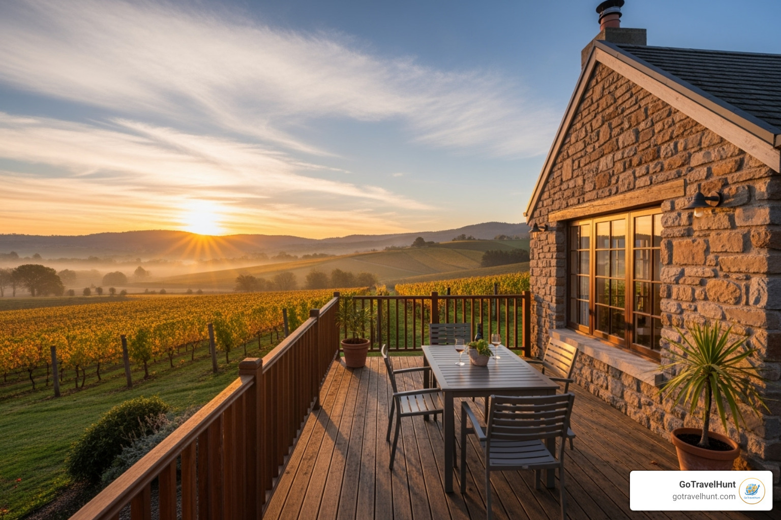 A cottage with a private deck overlooking vineyards - romantic virginia getaways