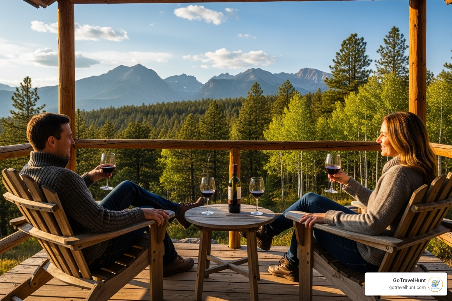 couple enjoying wine on a cabin porch with a scenic view - romantic cabins near me couple enjoying wine on a cabin porch with a scenic view - romantic cabins near me