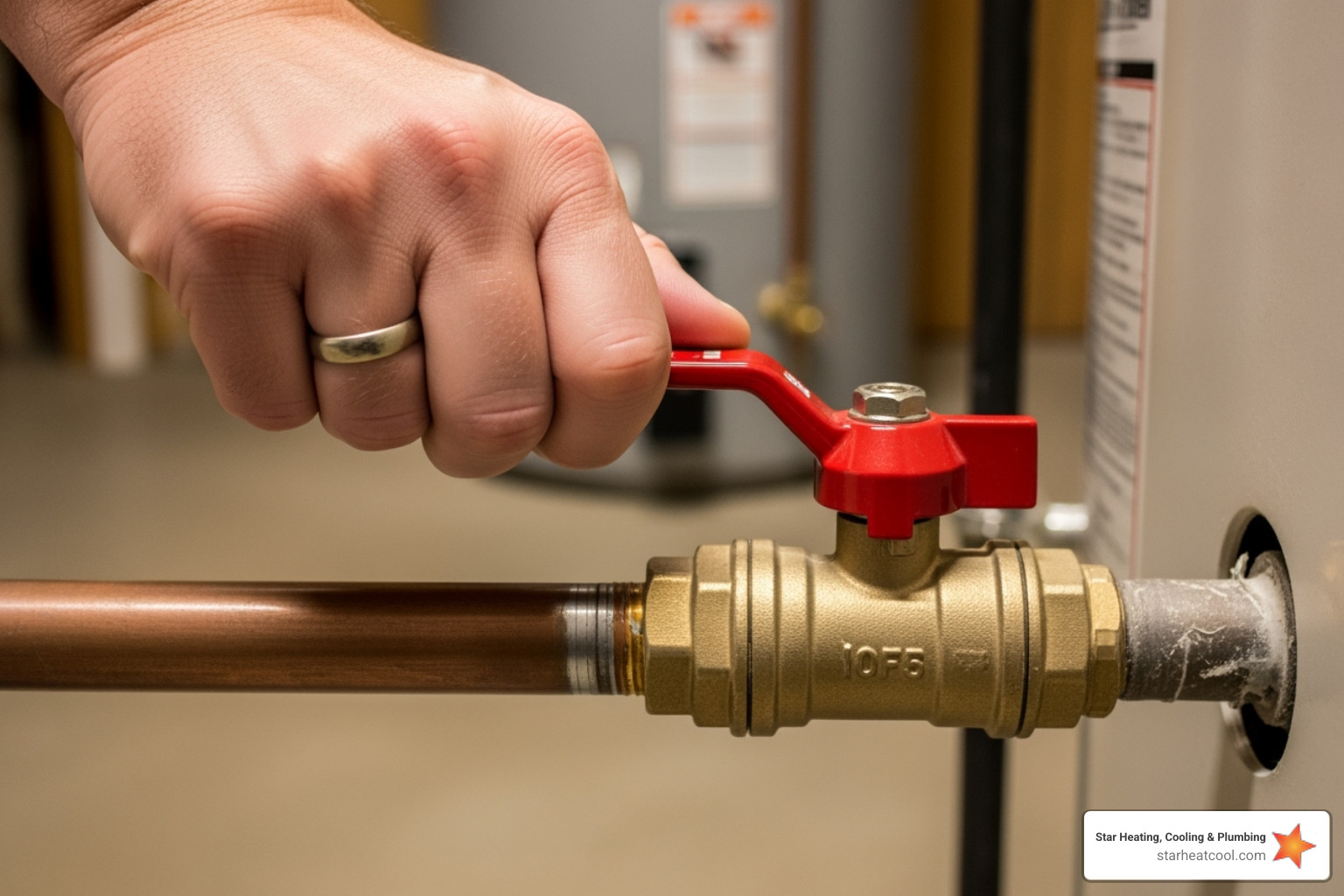 hand turning a water shut-off valve - emergency water heater repair in williams creek in