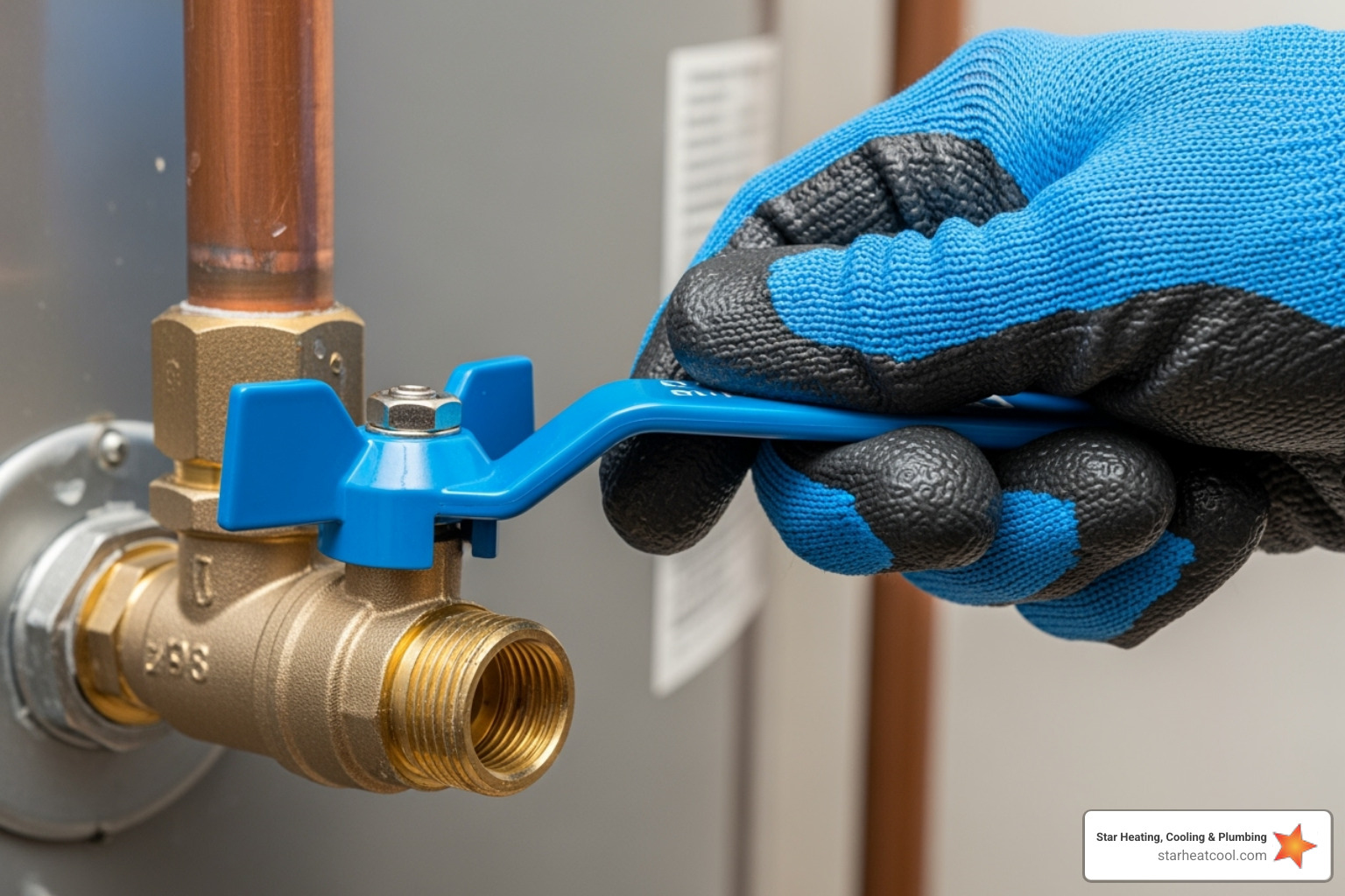 A hand safely turning off the water supply valve to a water heater - same day water heater repair in bargersville in A hand safely turning off the water supply valve to a water heater - same day water heater repair in bargersville in
