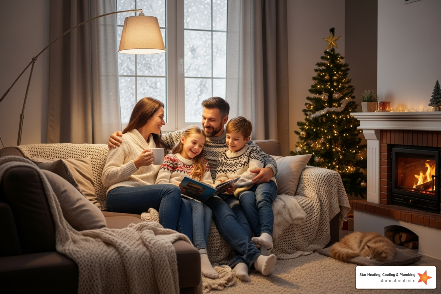 of a family enjoying a warm home - premium heating service in carmel in