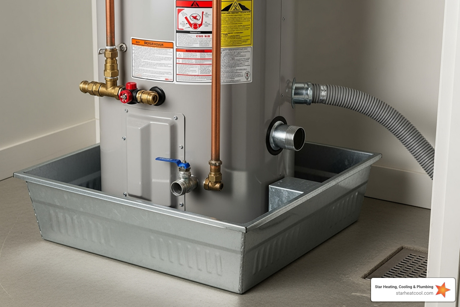 safety drain pan under a water heater - water heater inspection in sheridan in