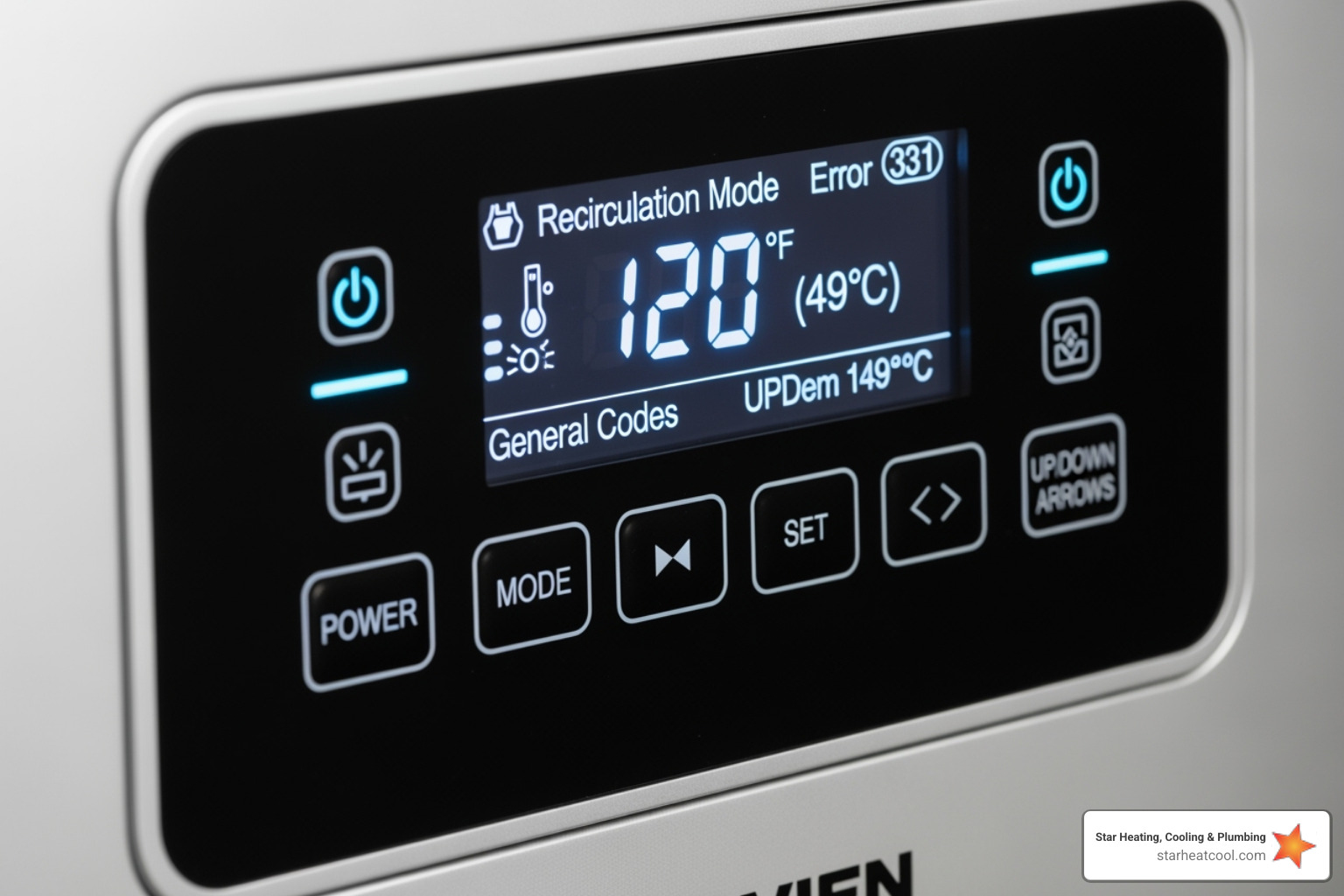 Navien control panel showing various settings and options, including recirculation mode indicators - navien tankless water heater installation in arcadia in Navien control panel showing various settings and options, including recirculation mode indicators - navien tankless water heater installation in arcadia in
