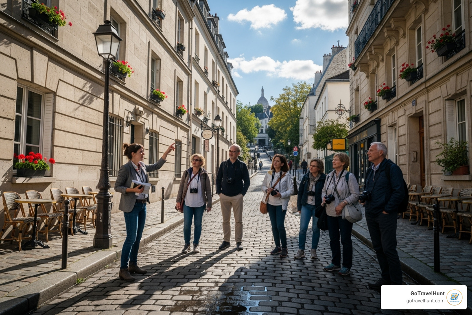 Small group walking tour on a cobblestone street in Montmartre - Best Paris tours Small group walking tour on a cobblestone street in Montmartre - Best Paris tours