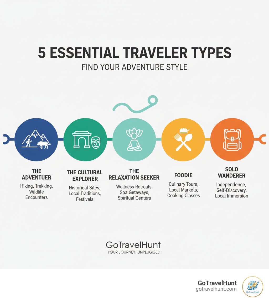 infographic showing five traveler types - a travel experience infographic infographic showing five traveler types - a travel experience infographic