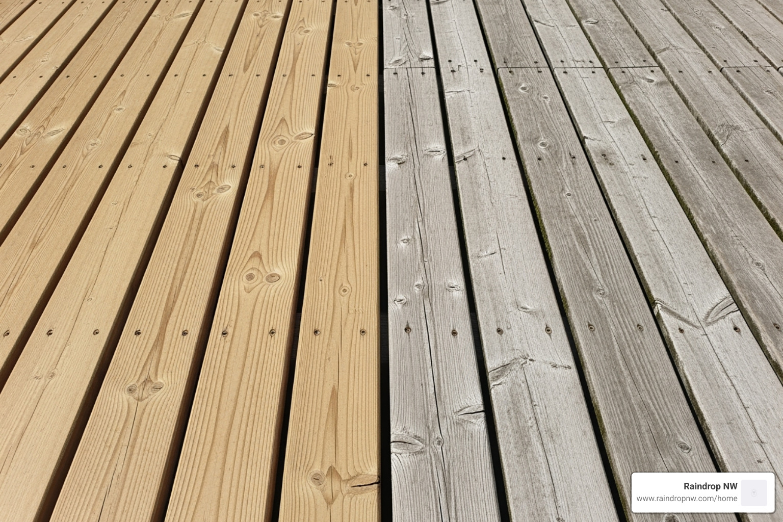 newly replaced deck section next to older, weathered section - balconies, patios, and flat decks damaged in aloha or