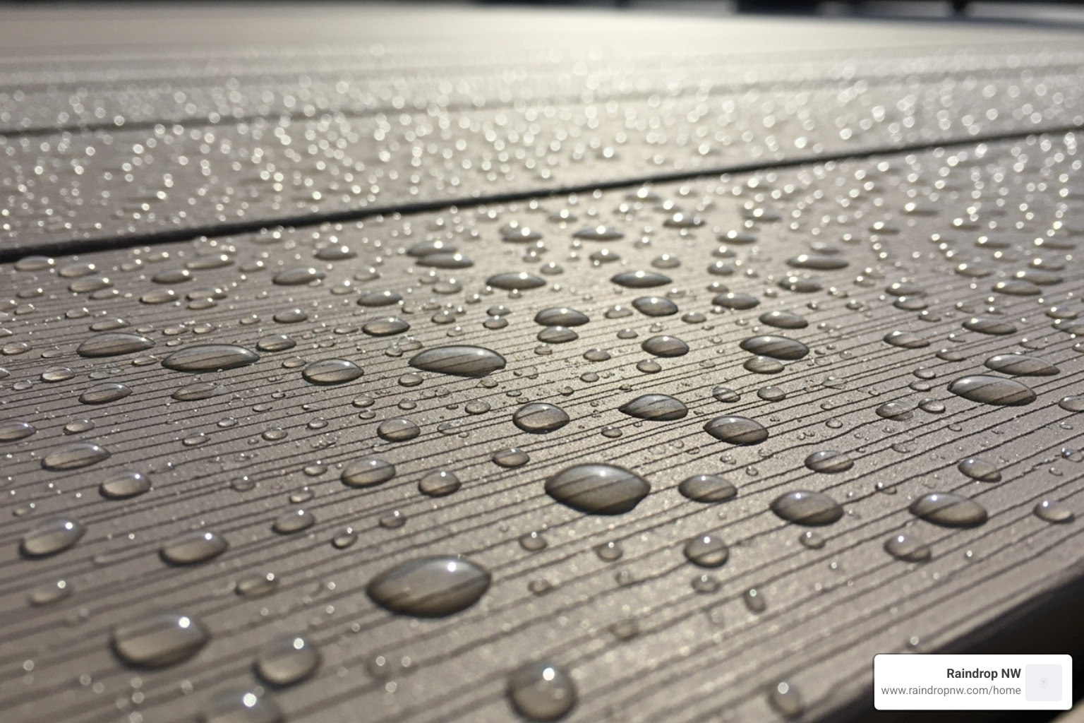 image of a waterproof flat deck surface with water beading on it - best balconies, patios, and flat decks company in dunthorpe or