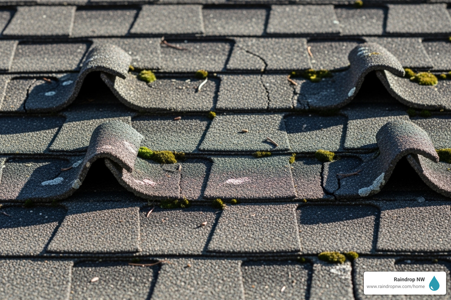 Curling and cracked asphalt shingles - asphalt shingle roofing maintenance in bull mountain or
