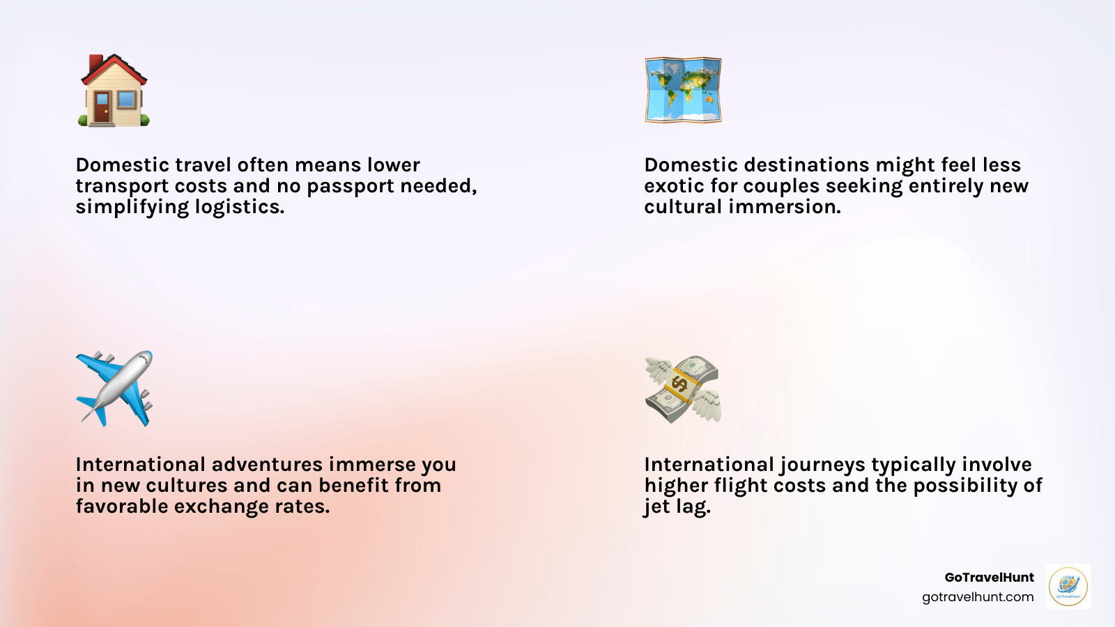 infographic comparing domestic and international travel - 10 year anniversary trips on a budget infographic 4_facts_emoji_light-gradient