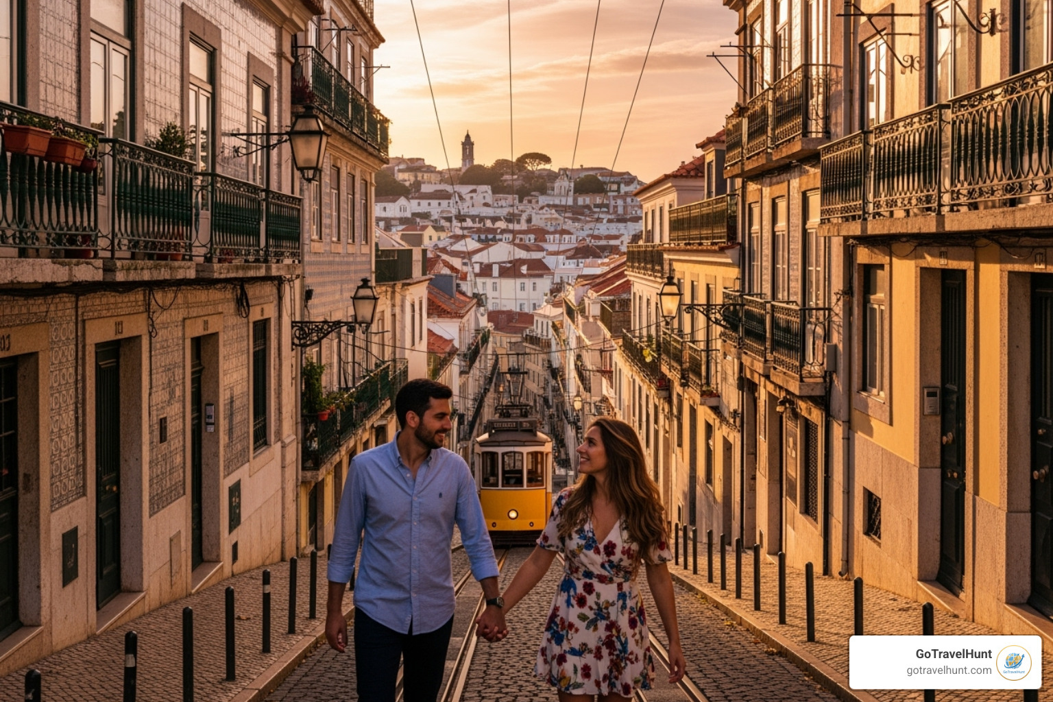 couple in Lisbon - 10 year anniversary trips on a budget
